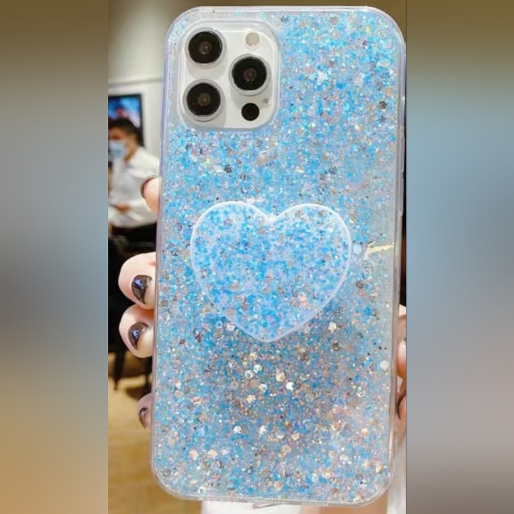 Brand new Apple IPhone 14 Pro Max Glitter Love heart 🩵 Silicone Phone ca